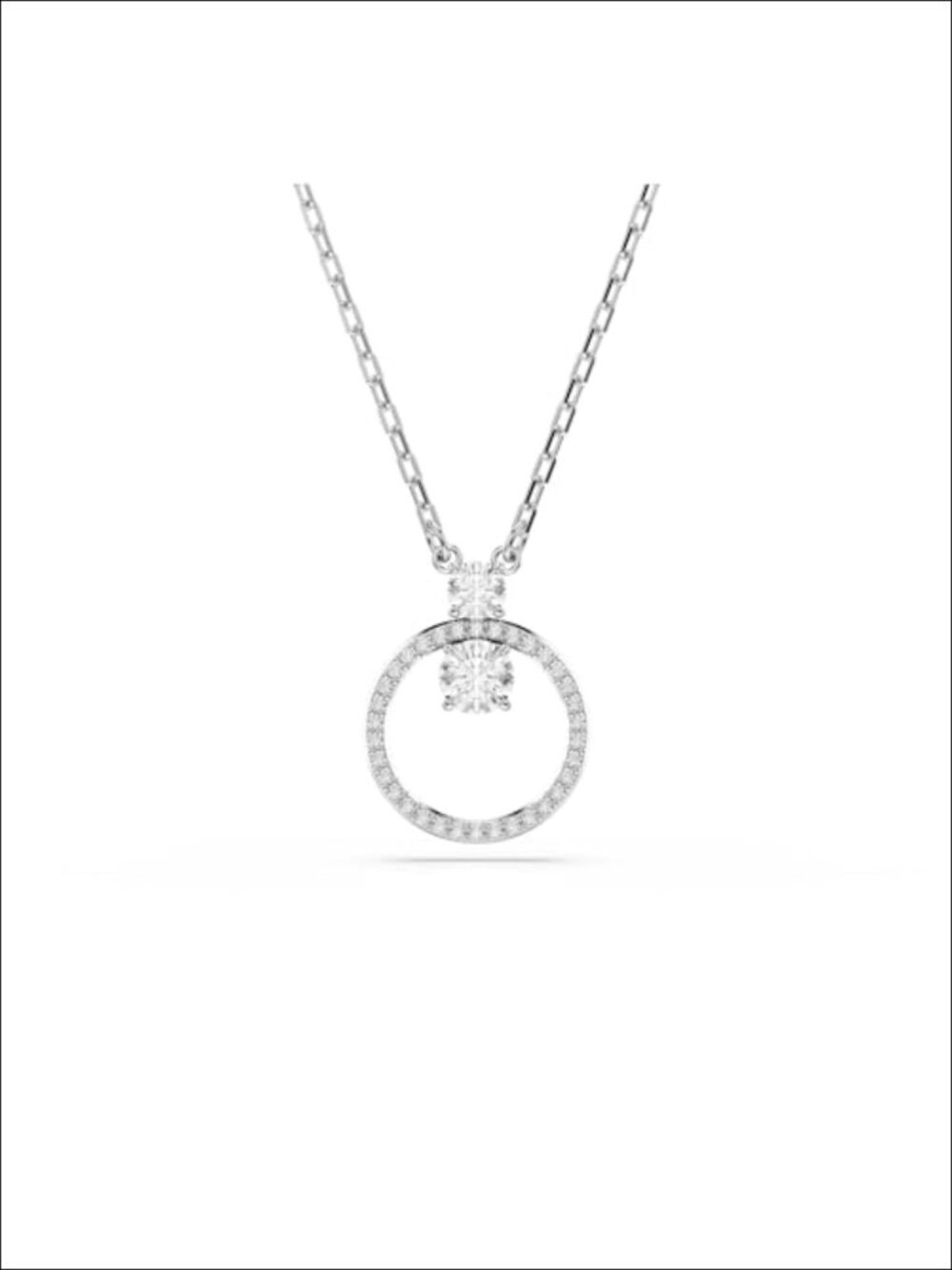 Swarovski Constella Crystal Circle Pendant Necklace Rhodium Plated Jewelry for